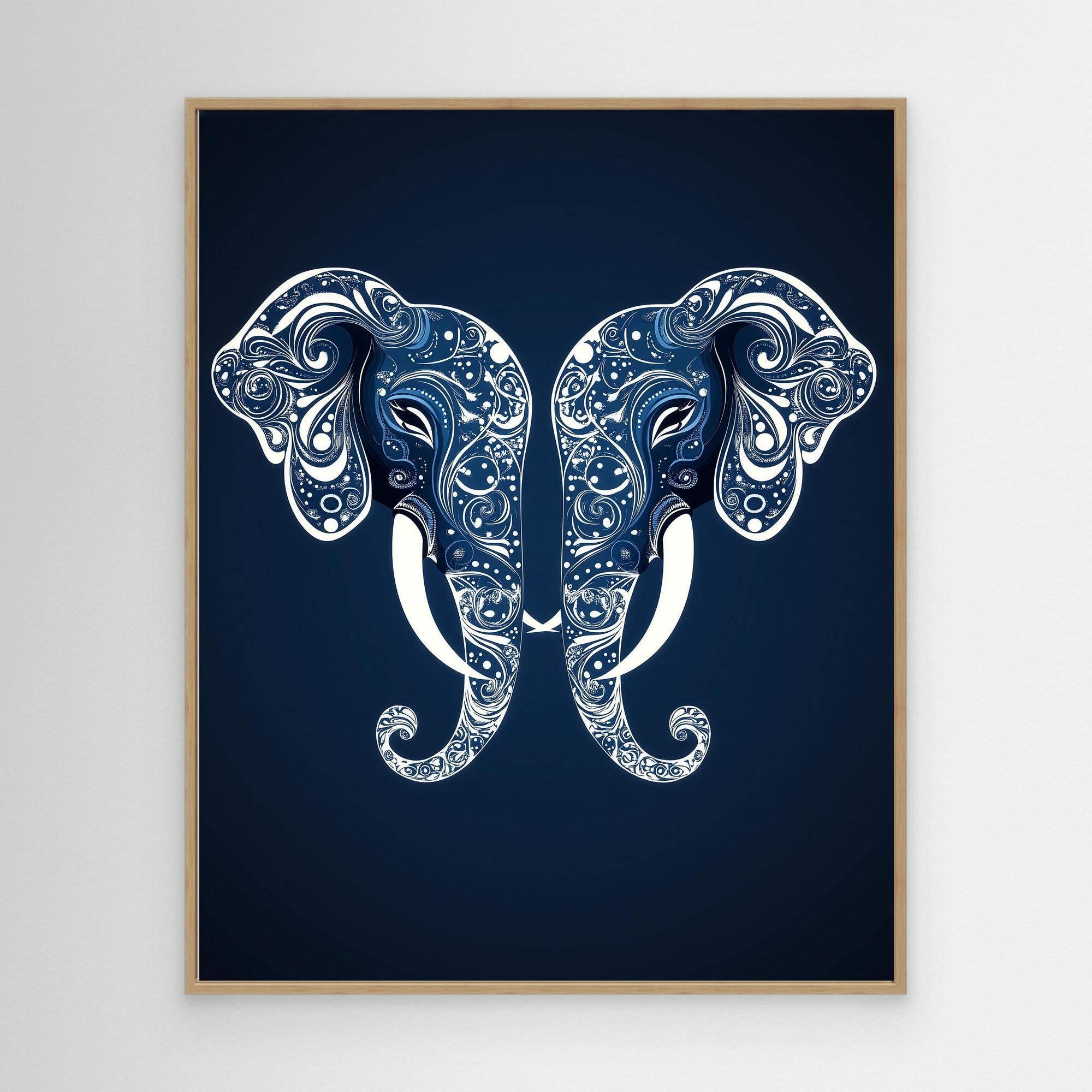 Blue Elephant Mandala Wall Art for Zen Nursery Decor - Framed Pop Art