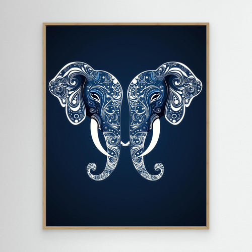 Blue Elephant Mandala Wall Art for Zen Nursery Decor - Framed Pop Art