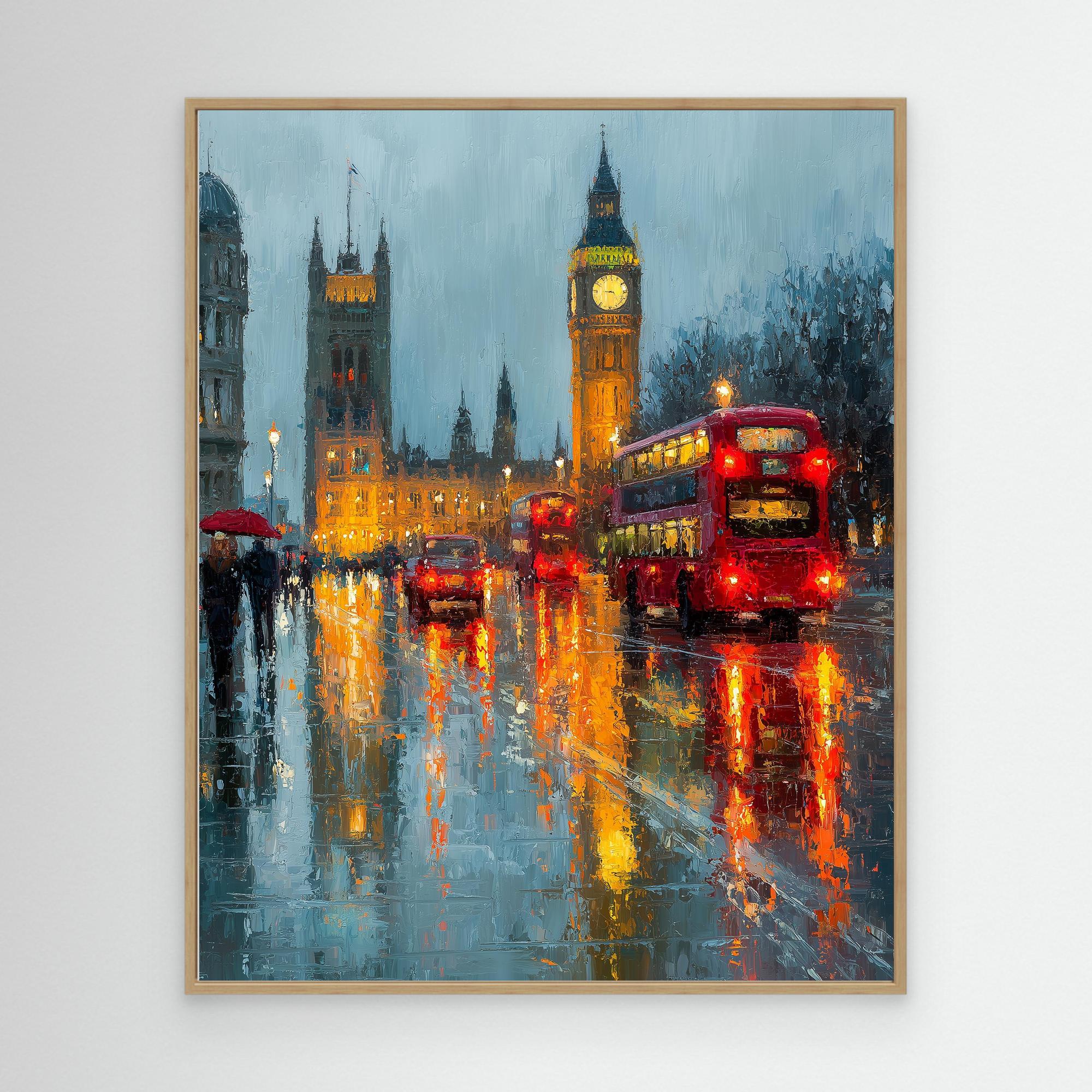 Hallway London Big Ben Red Bus Canvas Wall Art Print - Framed Pop Art