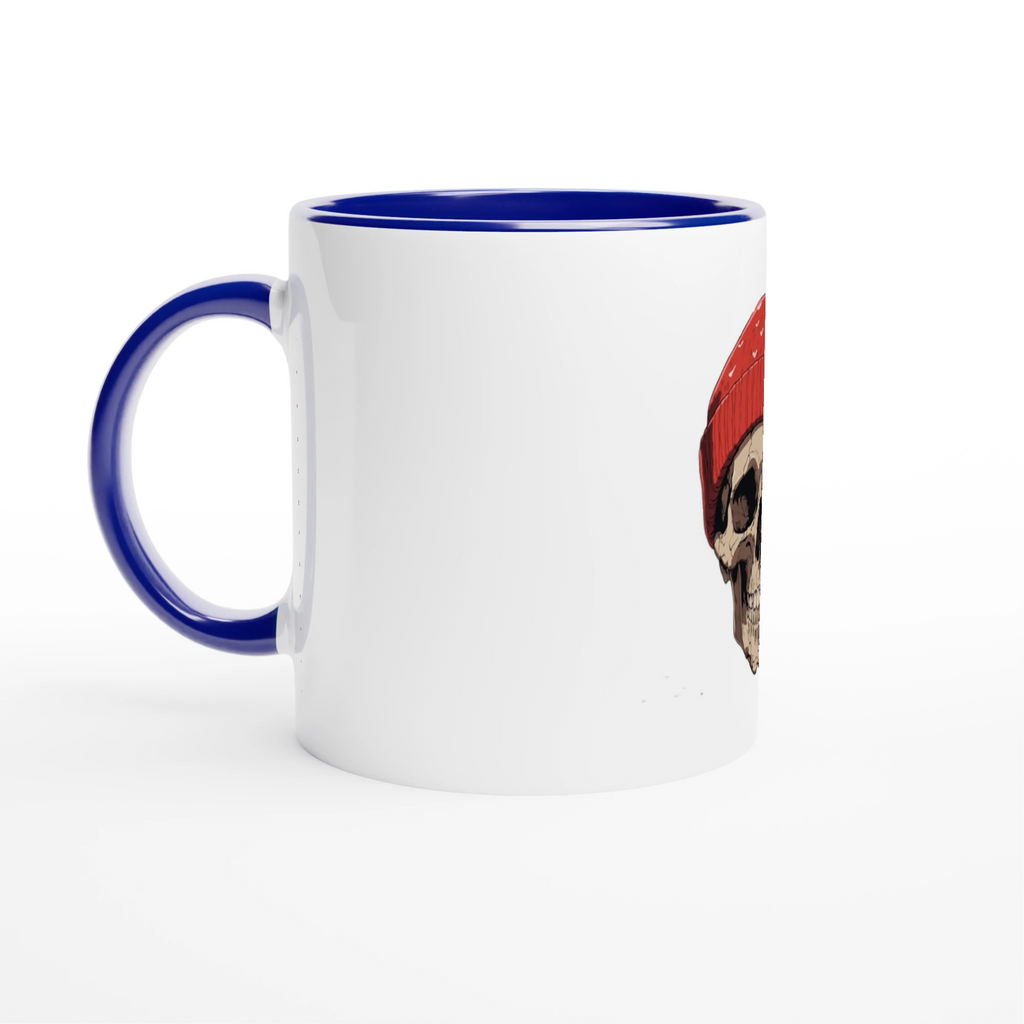 Skull in Red Beanie Coffee Mug | Edgy Alternative Gift - Framed Pop Art