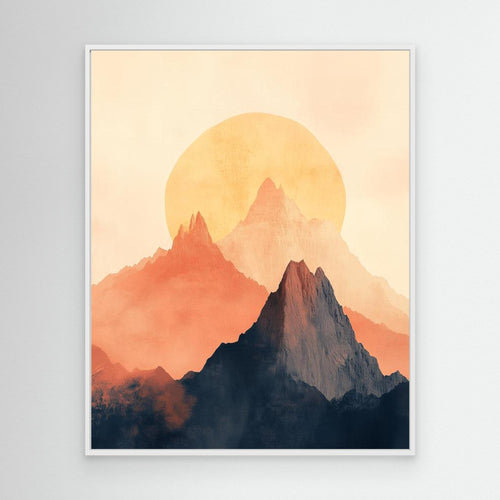 Abstract Sun & Mountain Peaks Canvas Wall Art - Framed Pop Art