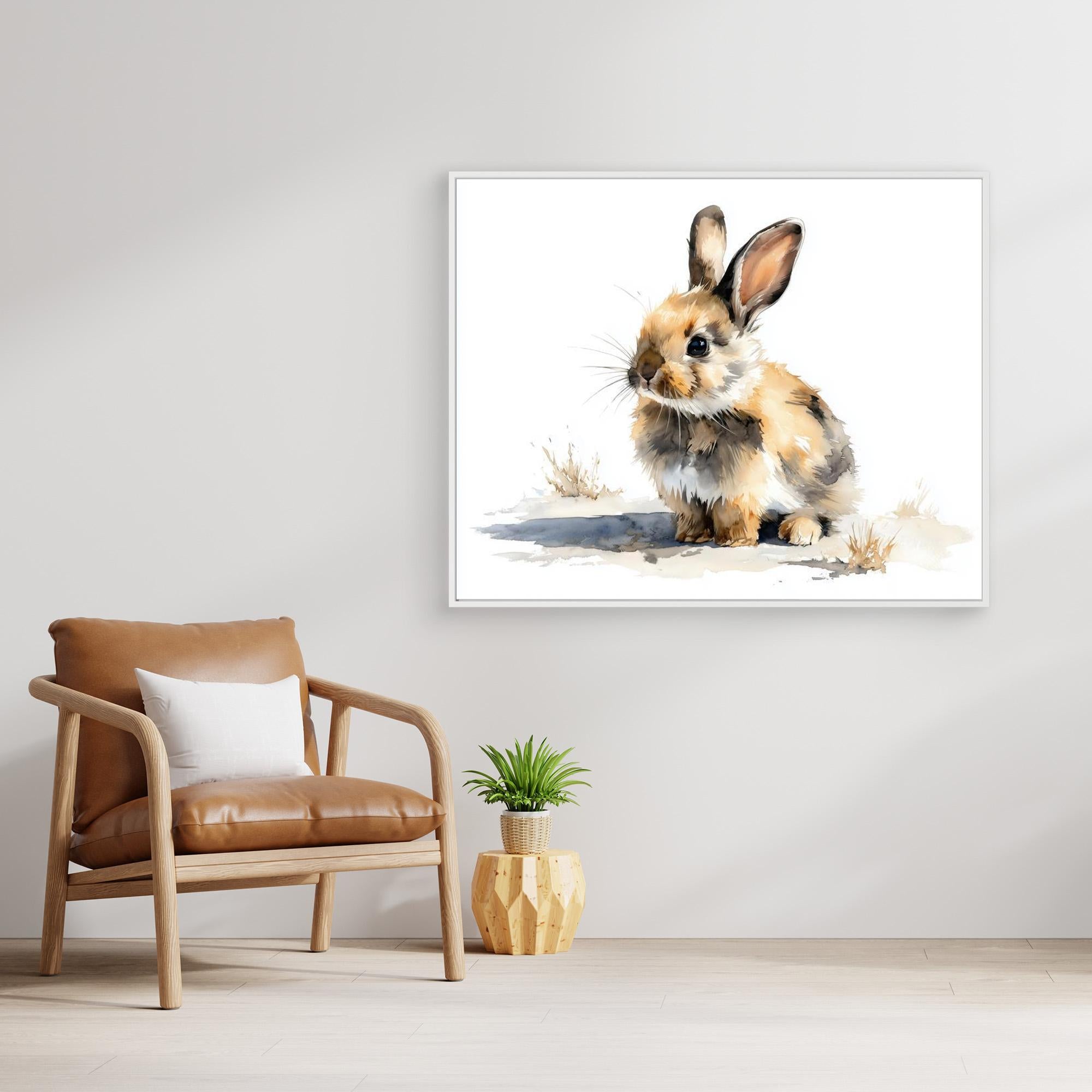 Cute Watercolor Bunny Rabbit Wall Art for Nursery Decor - Framed Pop Art