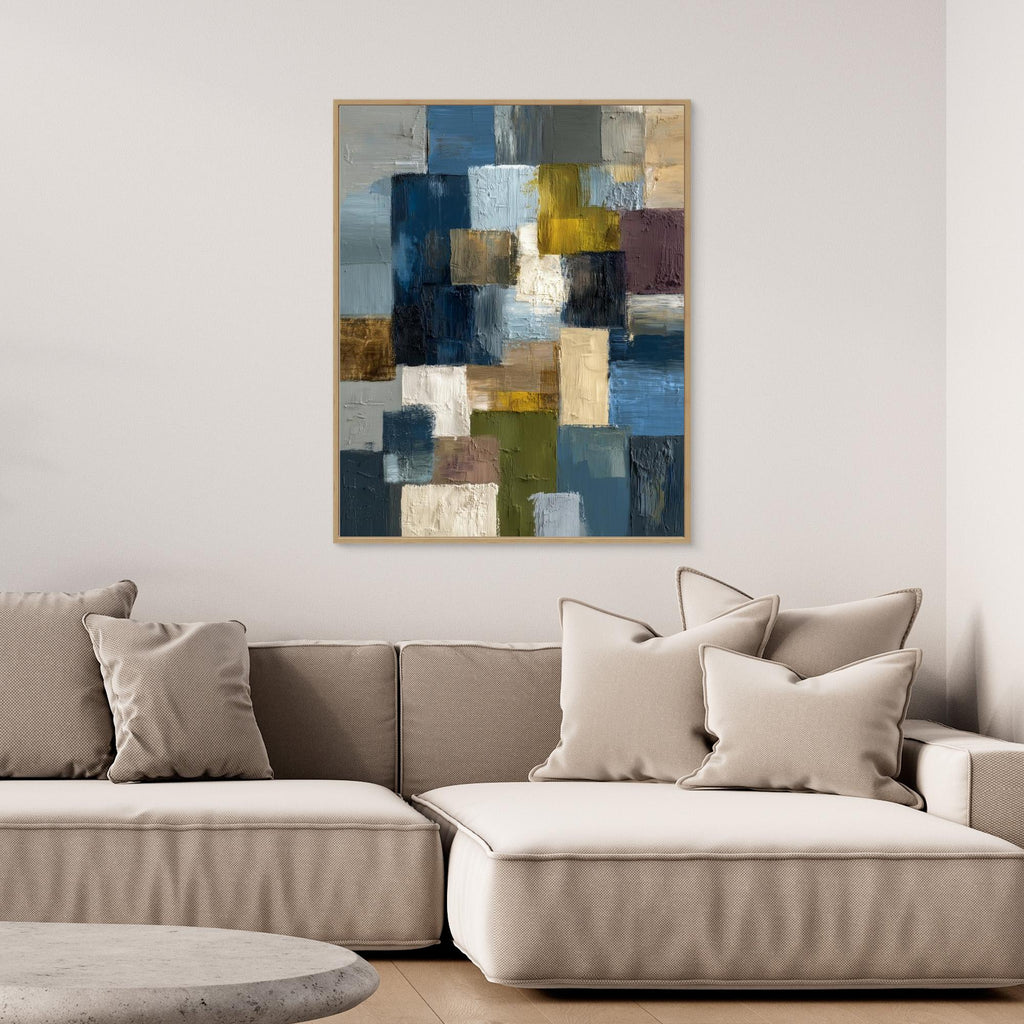 Abstract Blue & Earthy Textured Canvas Art | Framed Wall Decor
