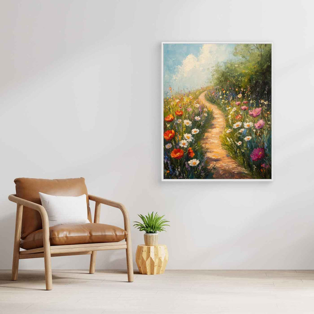 Colorful Wildflower Path Canvas Art | Impressionist Nursery Decor