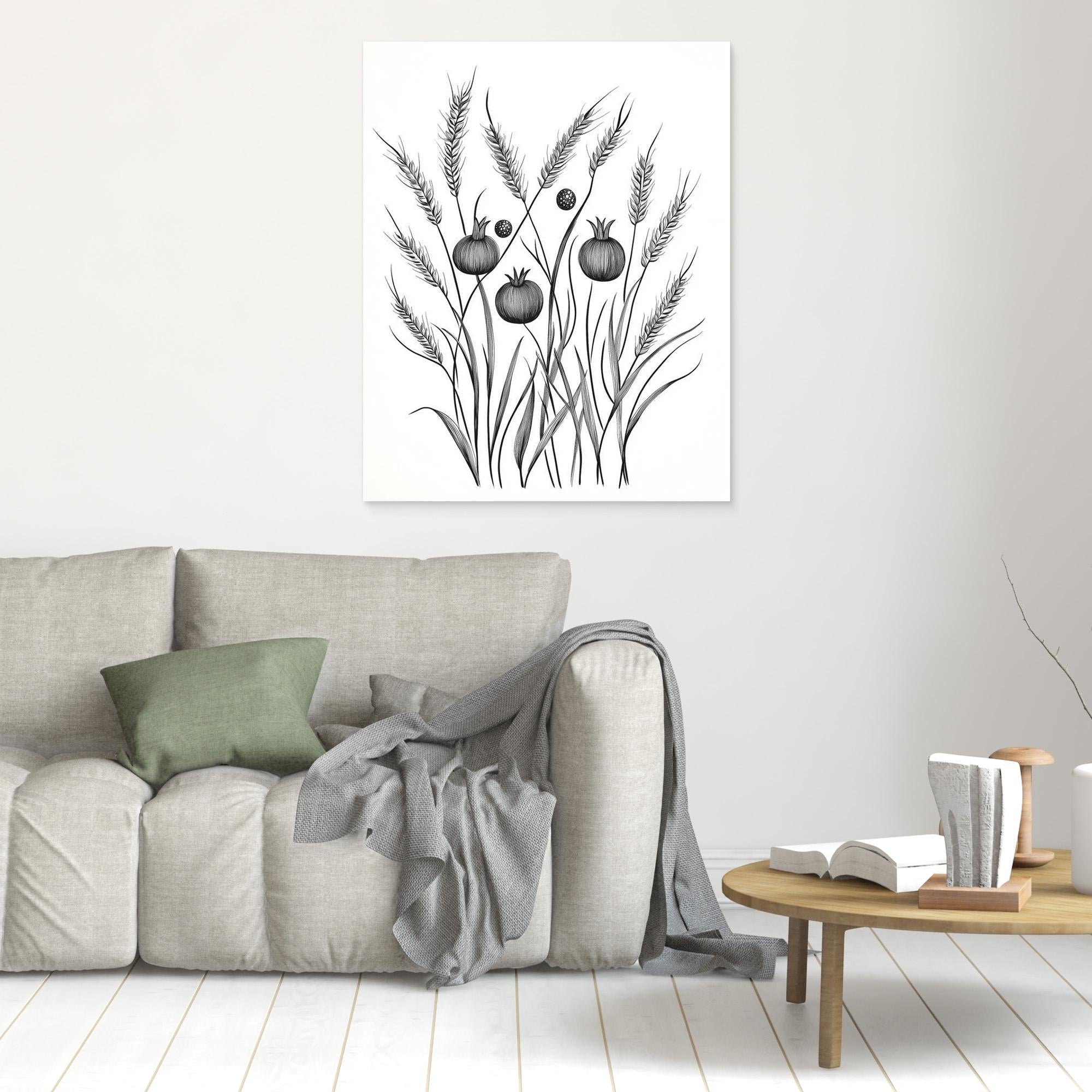 Minimalist Botanical Wheat & Poppy Pod Art Print (UK)
