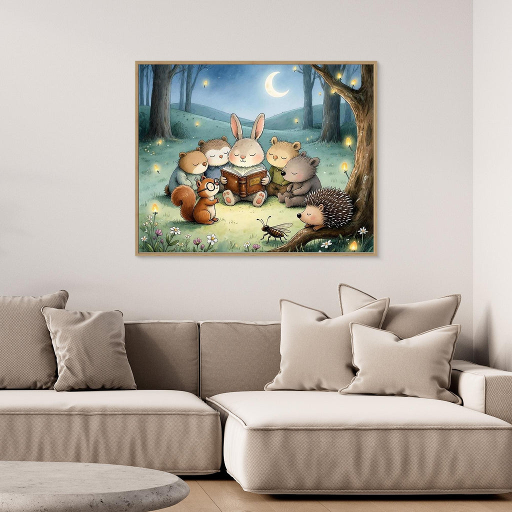 Bedtime Story Woodland Nursery Canvas Wall Art Print - Framed Pop Art