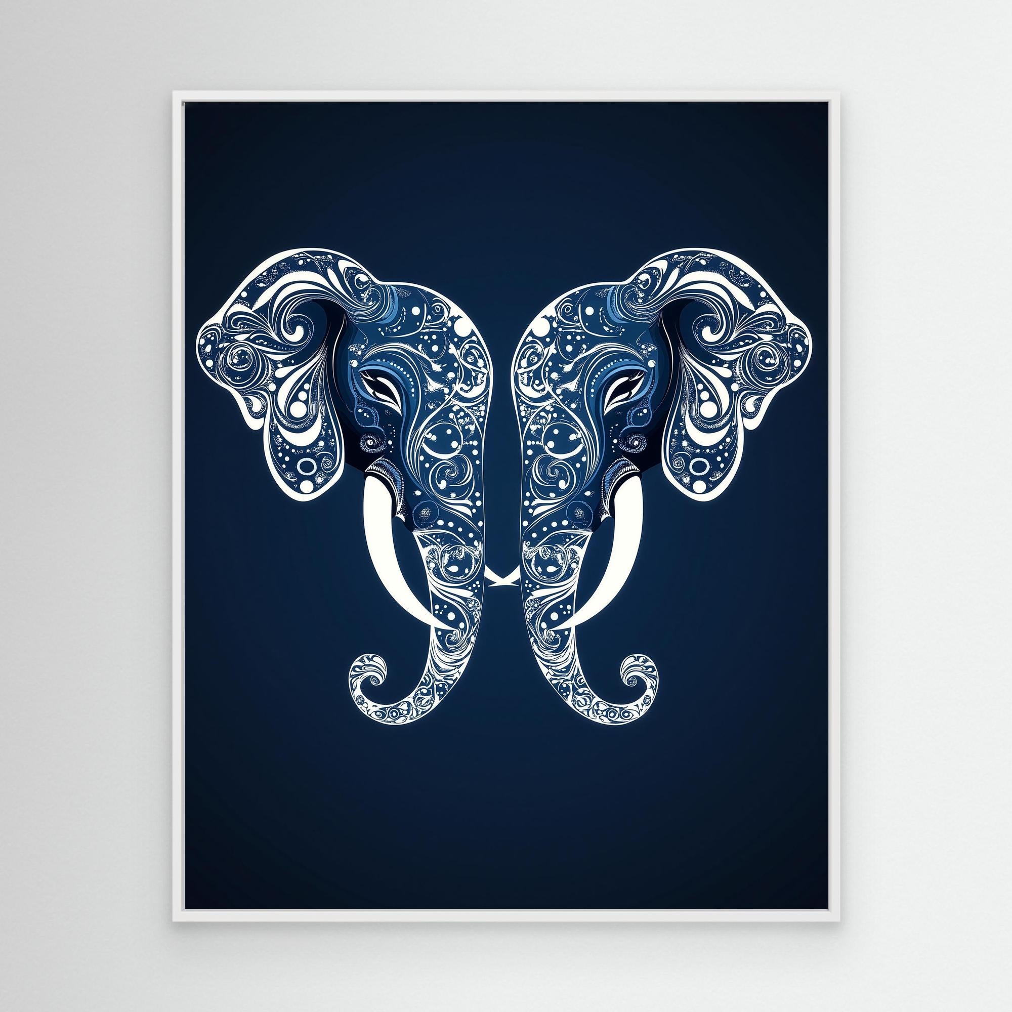 Blue Elephant Mandala Wall Art for Zen Nursery Decor - Framed Pop Art