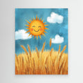 Happy Sun & Wheat Field Canvas Art | Cheerful Wall Decor - Framed Pop Art