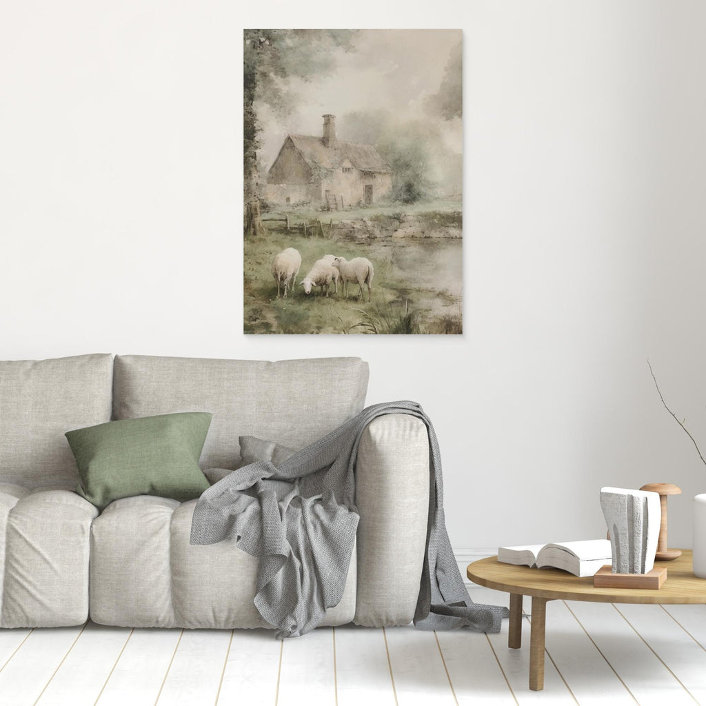 Sheep & Country Cottage Watercolour | Farmhouse Hallway Art - Framed Pop Art