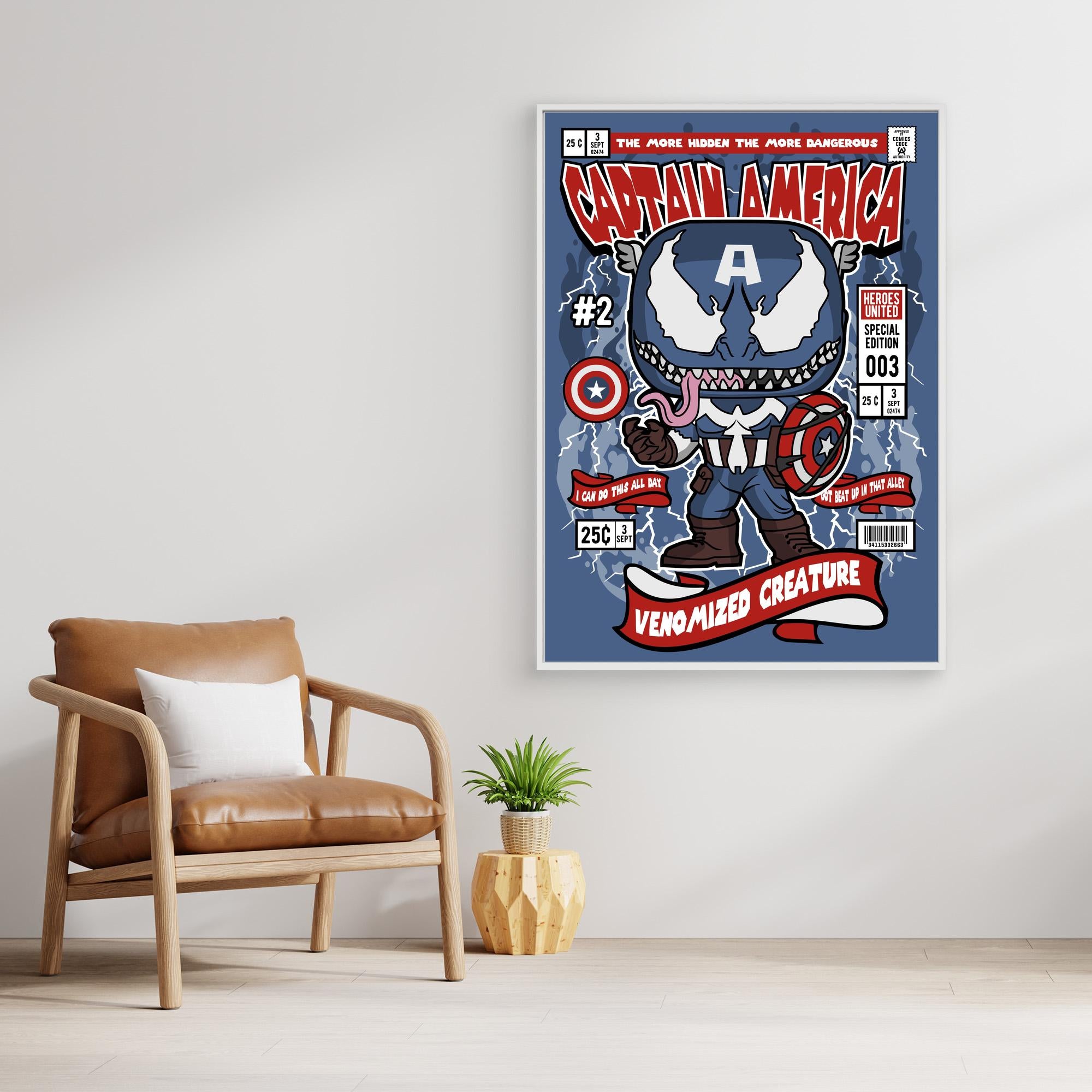 Venomised Captain America Comic Poster | Boys Bedroom Art - Framed Pop Art