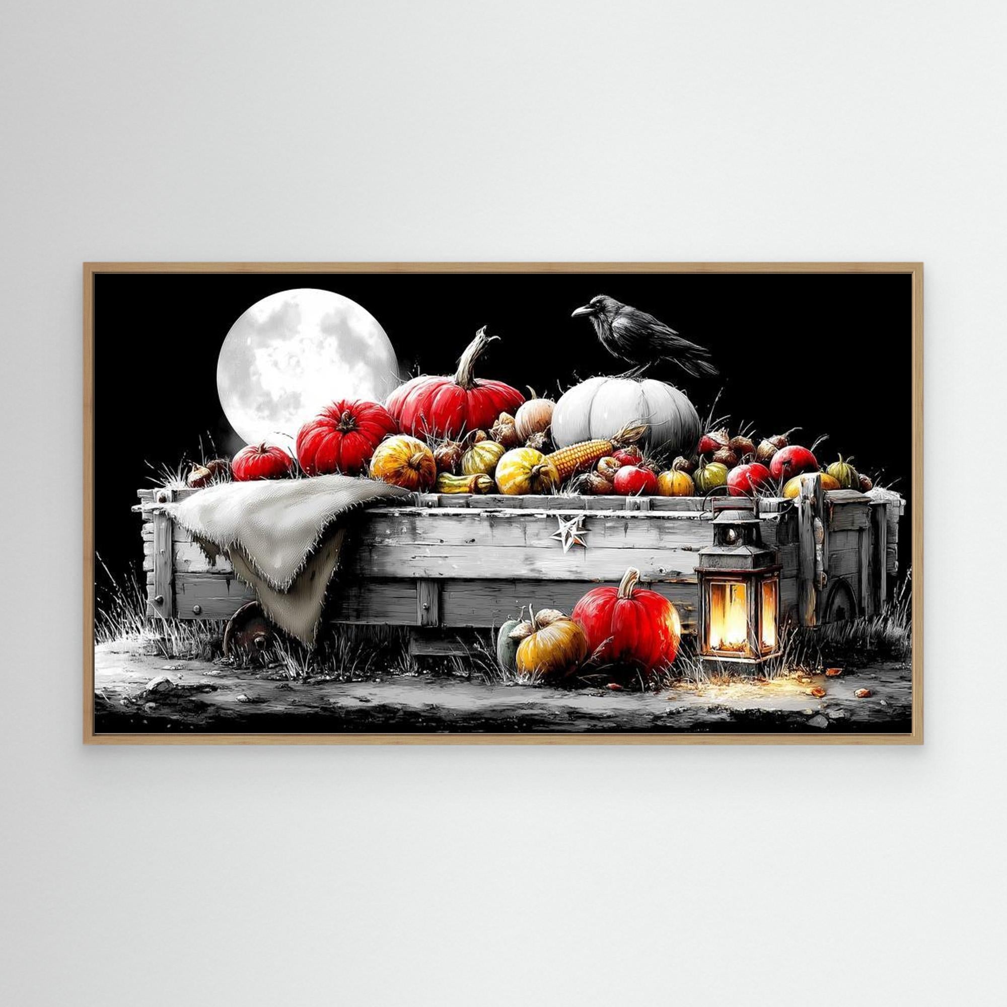 Moonlit Harvest Cart Halloween Canvas Wall Art Print