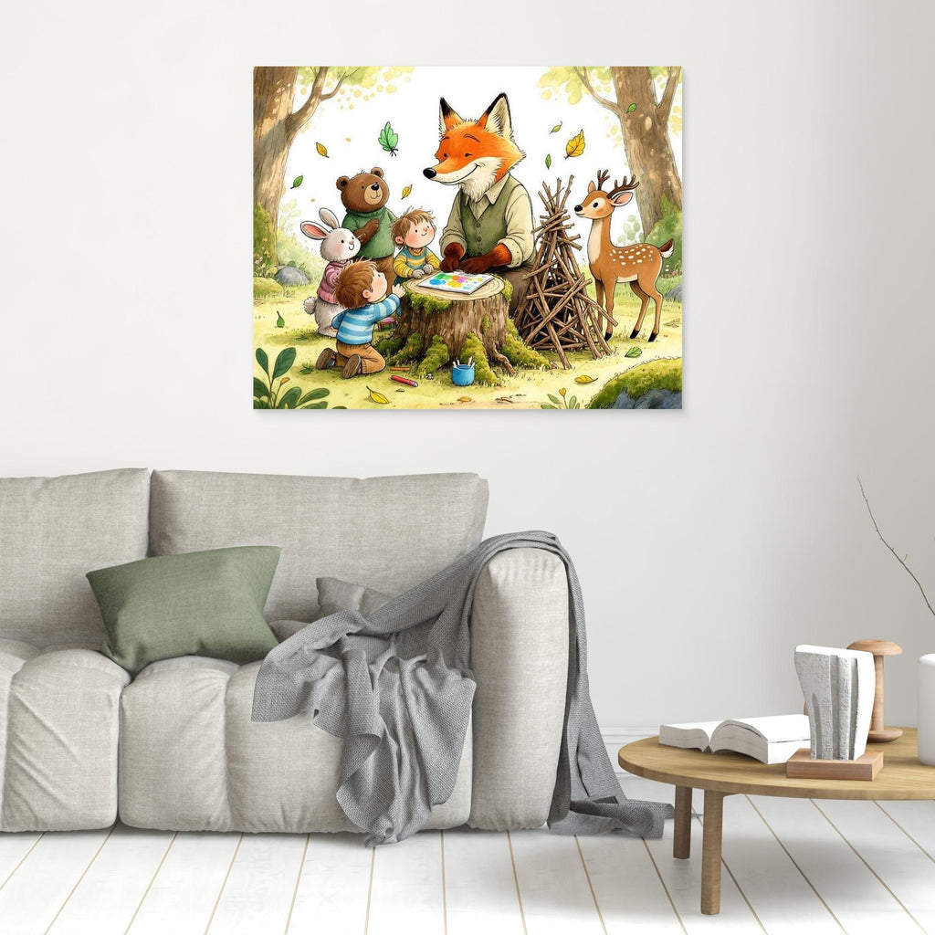 Woodland Classroom Fox Nursery Canvas Wall Art Print - Framed Pop Art