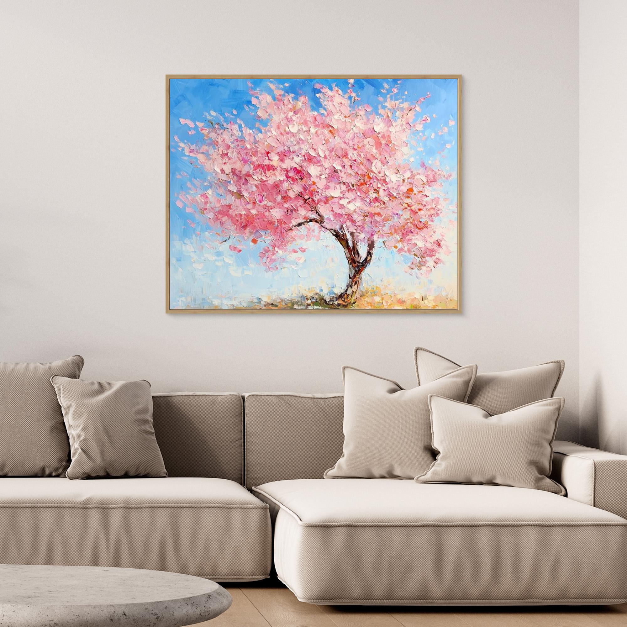 Pink Cherry Blossom Tree Canvas Wall Art for Bedroom