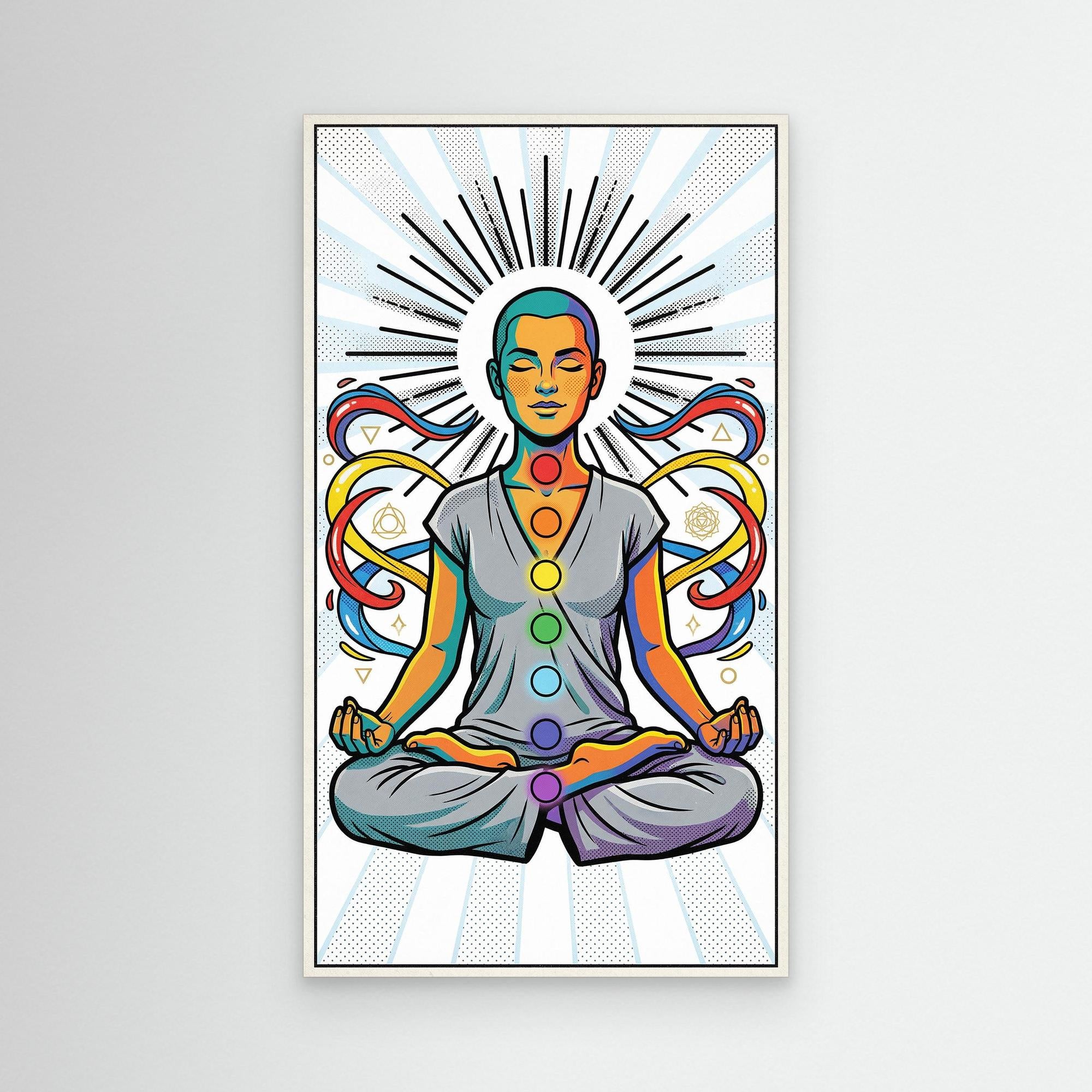 Chakra Meditation Pop Art Canvas – Vibrant Spiritual Wall Art - Framed Pop Art