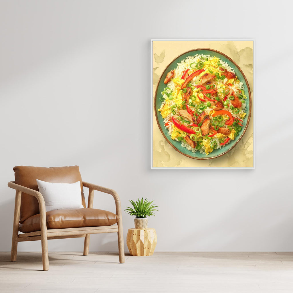 Vibrant Chicken Fried Rice Bowl Kitchen Canvas Wall Art - Framed Pop Art