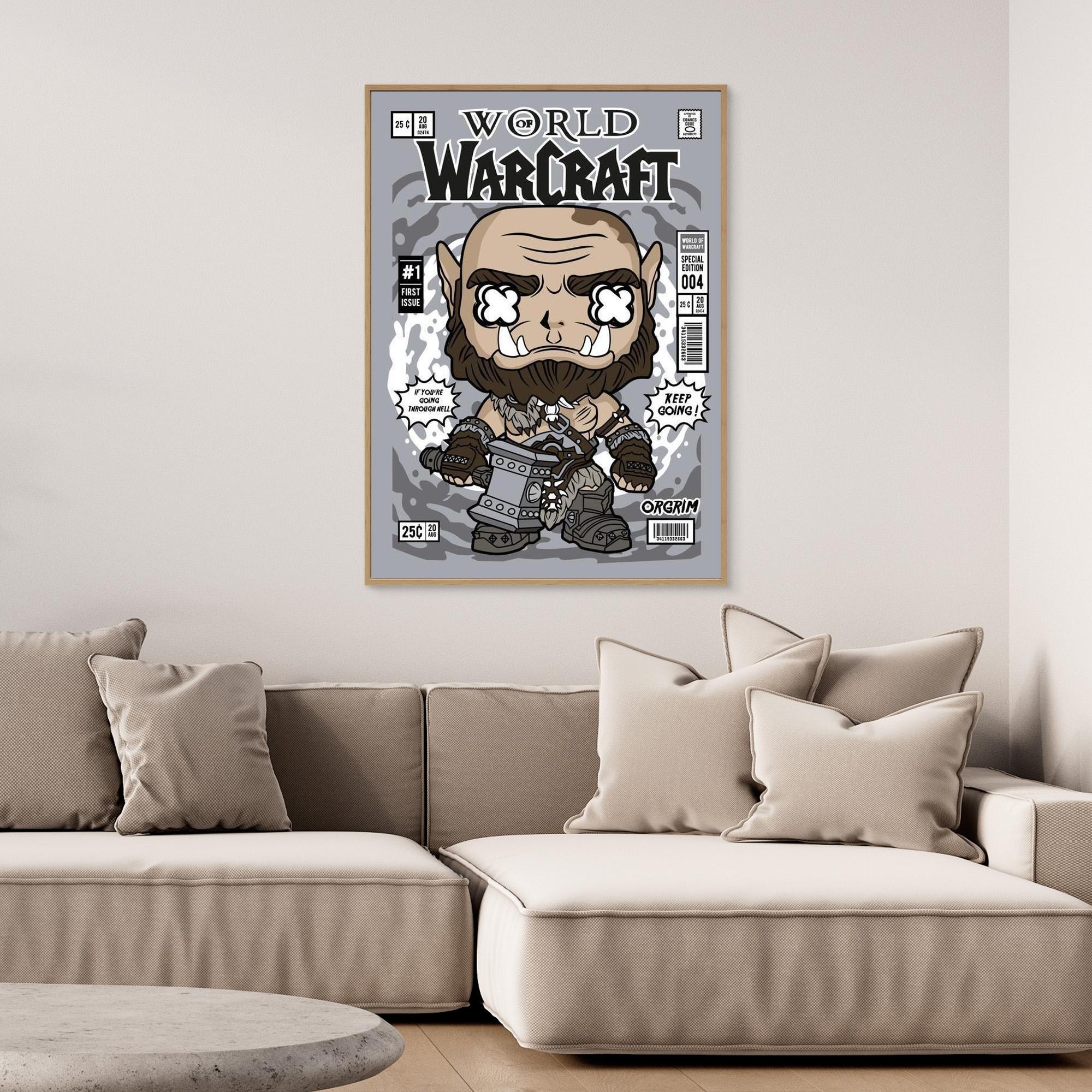 Orgrim WoW Comic Art Print | Gaming Decor for Man Cave - Framed Pop Art