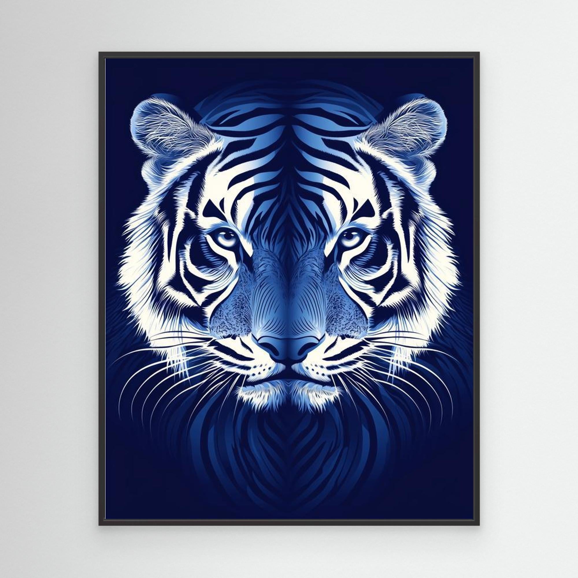 Blue Tiger Wall Art | Framed Canvas Animal Print - Framed Pop Art