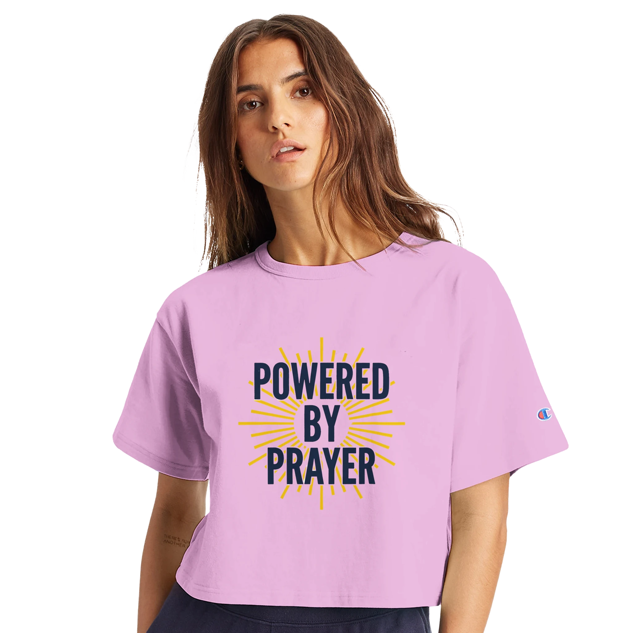 Powered by Prayer Women's Cropped T-Shirt | Champion T453W - Framed Pop Art
