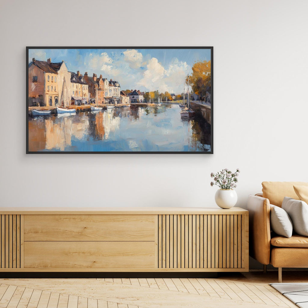 Harbour Reflections Panoramic Canvas Wall Art Print - Framed Pop Art