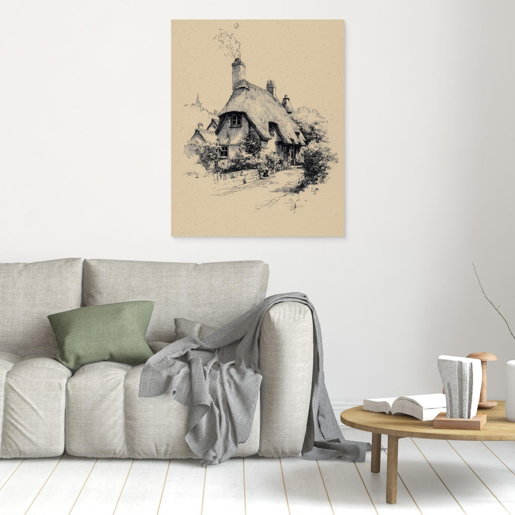 Vintage English Thatch Cottage Sketch | Framed Wall Art