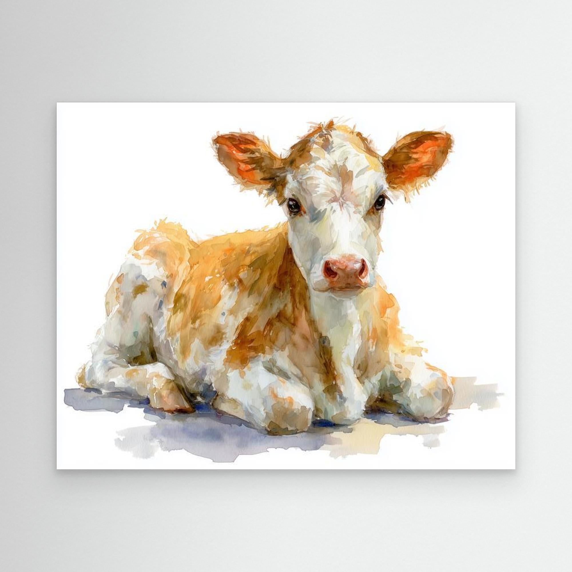 Cute Baby Calf Nursery Wall Art | Farmhouse Animal Decor - Framed Pop Art
