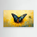 Blue Butterfly & Sunflower Canvas Wall Art | Framed Print - Framed Pop Art
