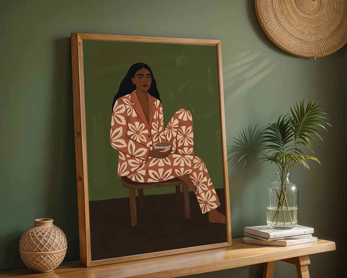 Woman in Floral Suit - Modern Art Print