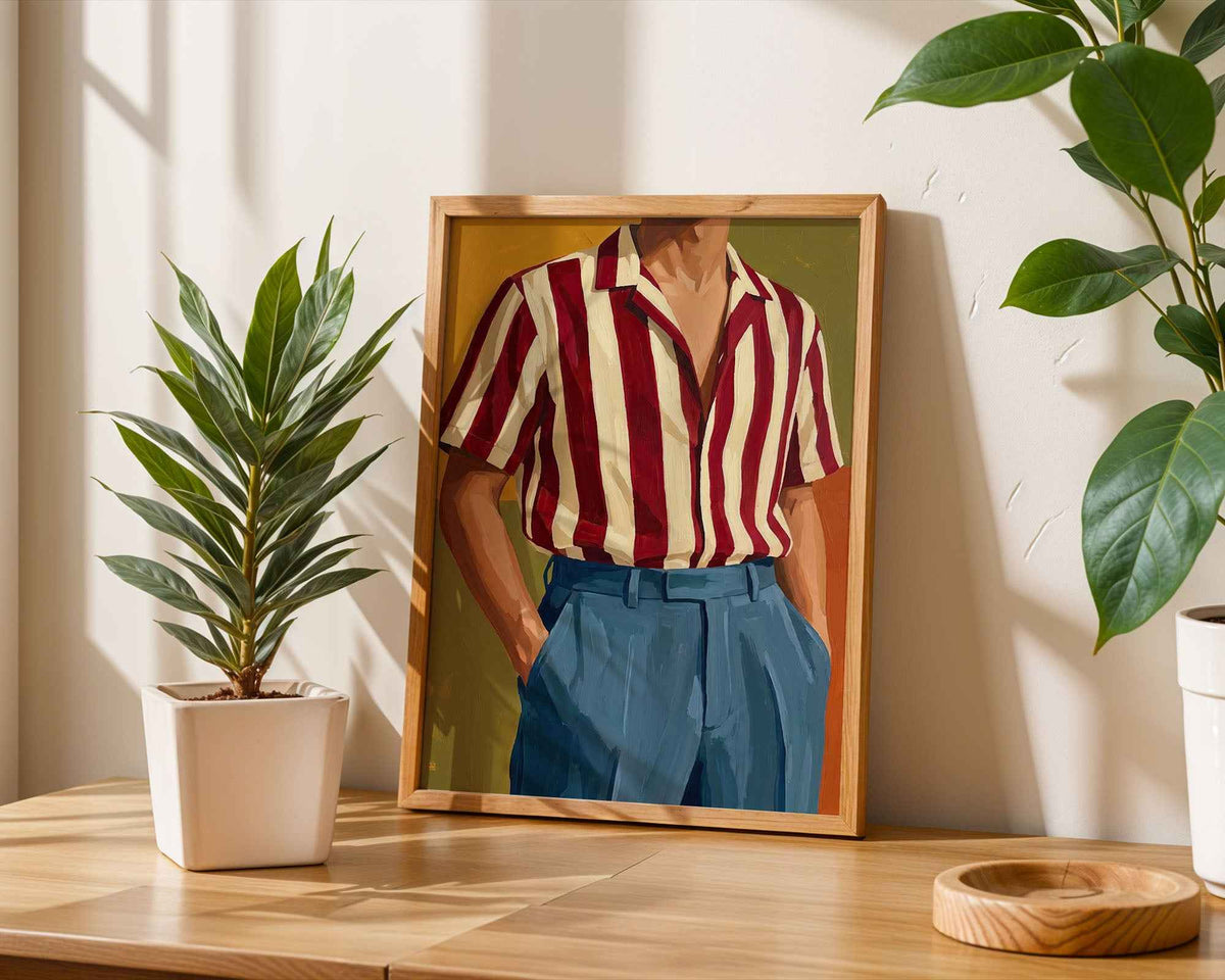 Retro Man in Striped Shirt Poster