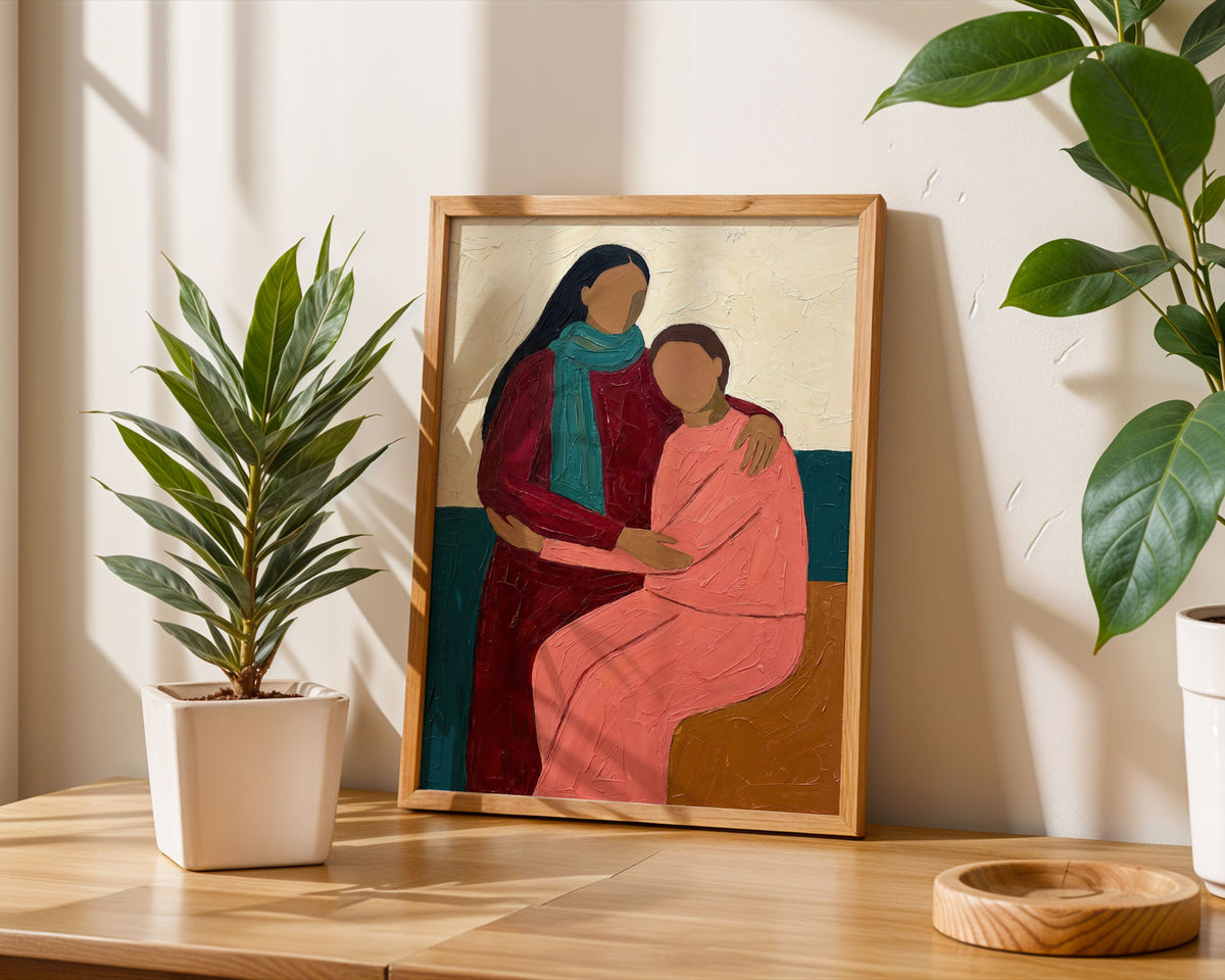 Lifestyle Frames Living Room - Framed modern figurative art showing woman and child seated together