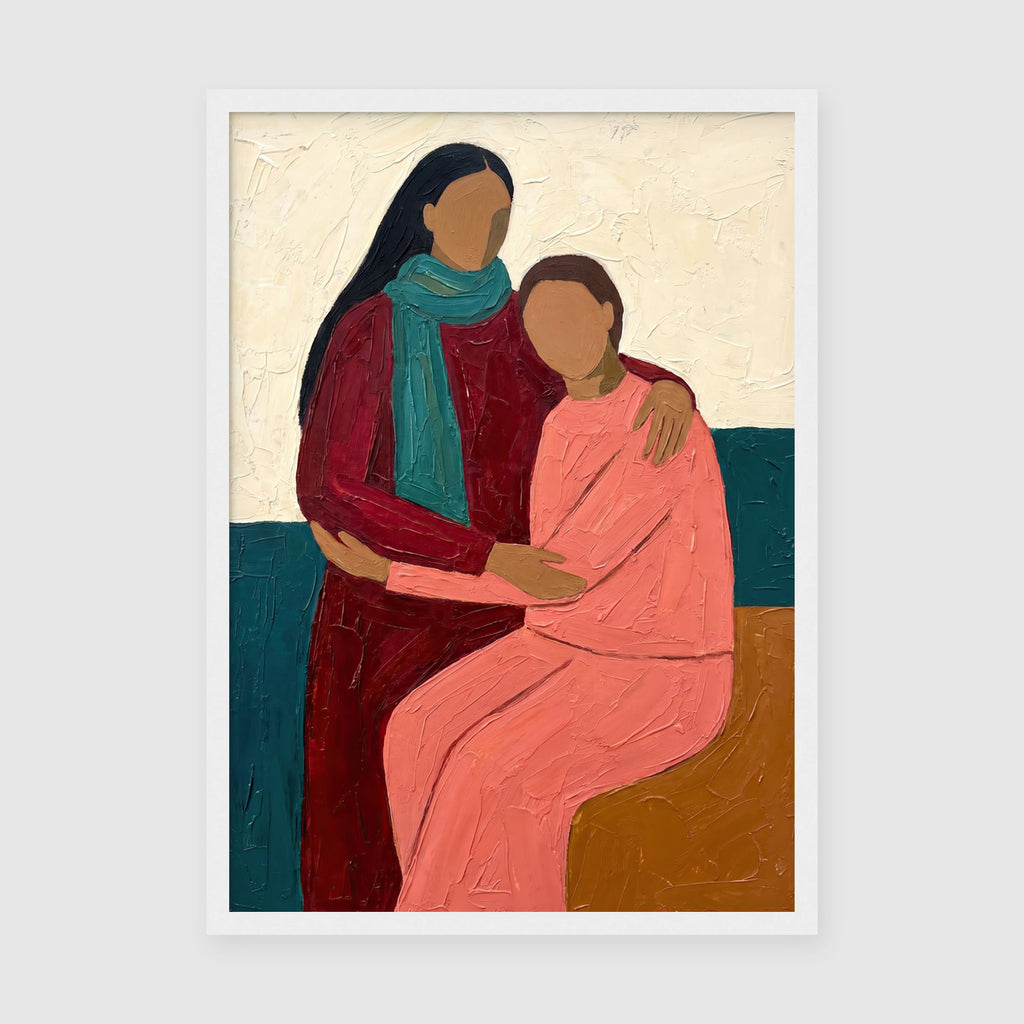 Lifestyle Frames Living Room - Mounted artwork featuring touching moment between mother and young child