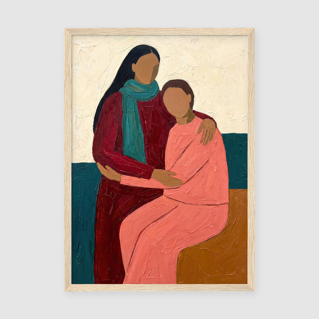 Lifestyle Frames Living Room - Gallery-style framed contemporary figure painting with warm colour palette