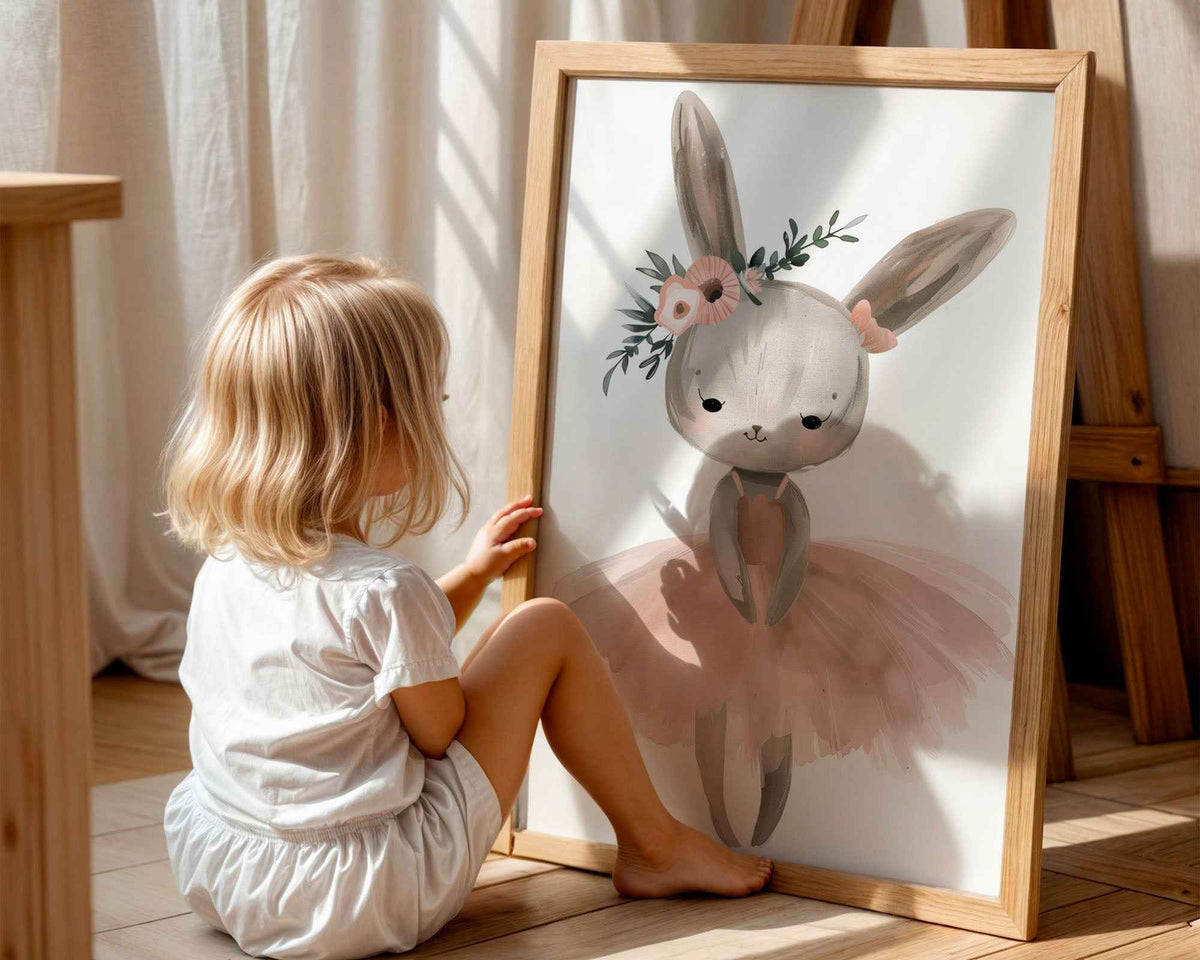 Bunny Ballerina Floral Print - Nursery Wall Art