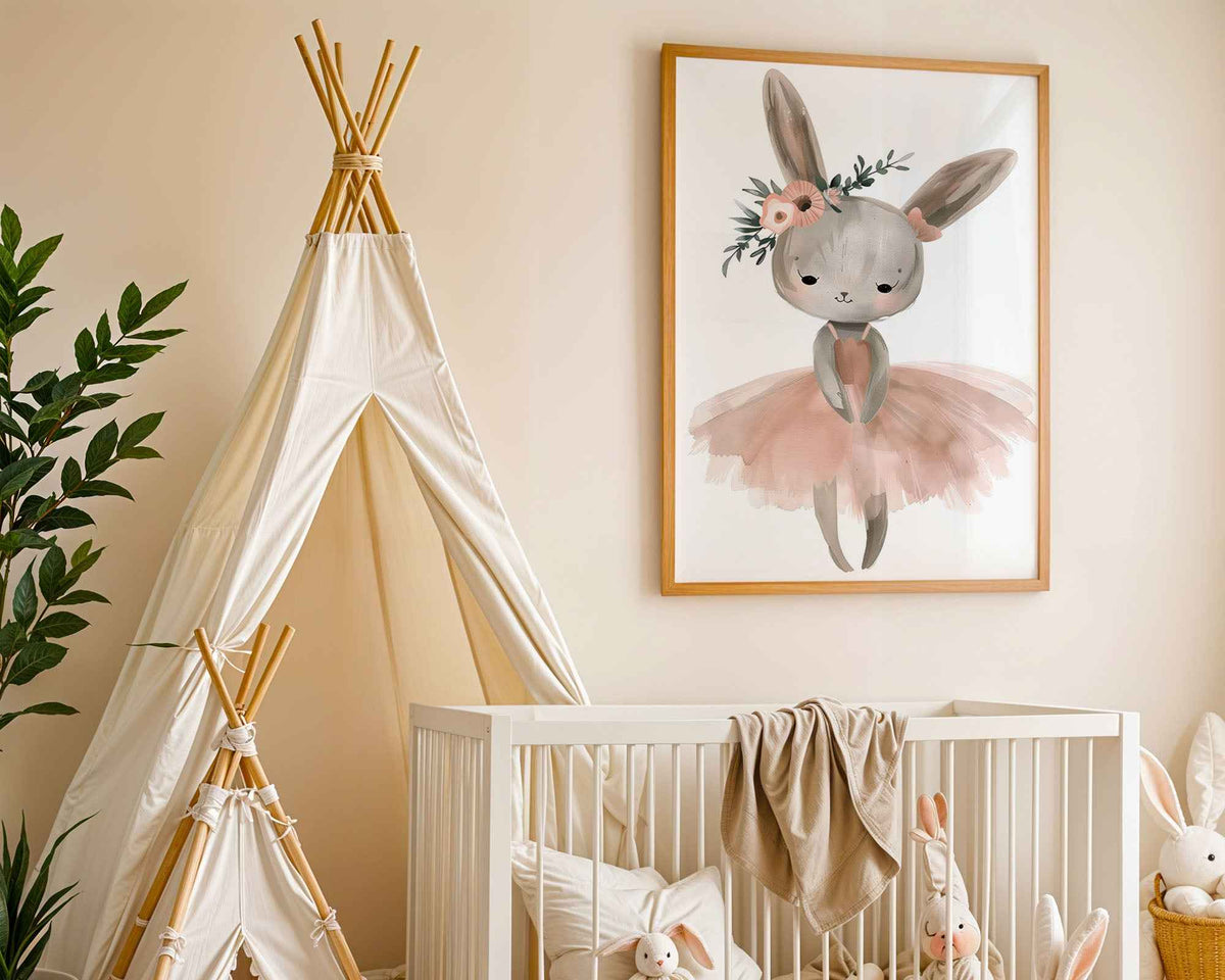 Bunny Ballerina Floral Print - Nursery Wall Art
