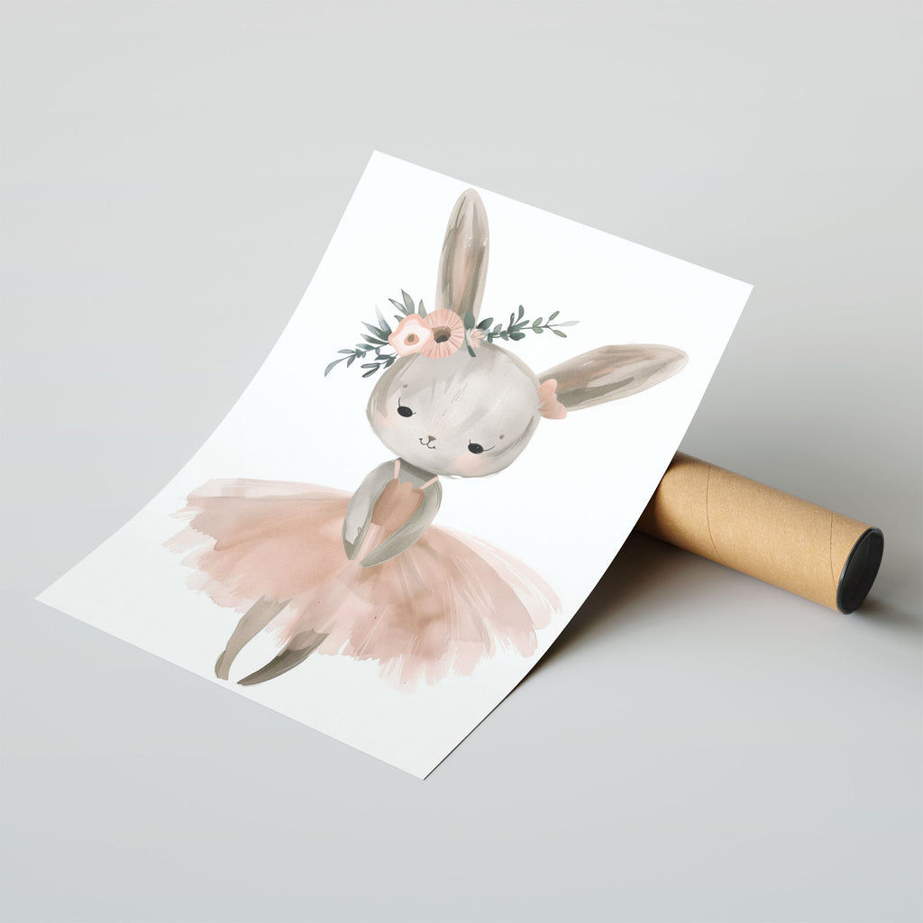 A-Sized Print - Watercolour-style bunny with delicate botanical elements