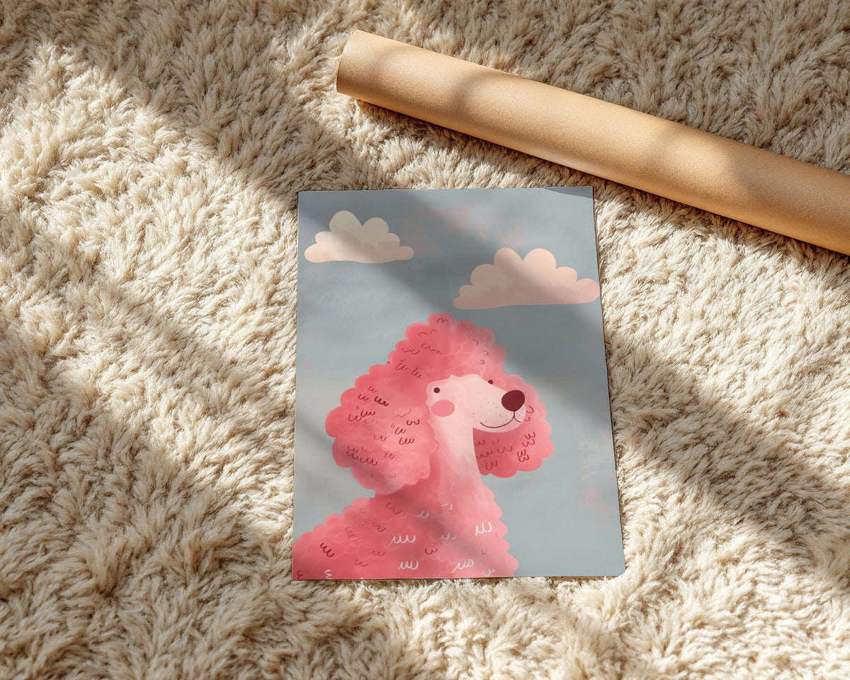 A-Sized Prints Nursery - Whimsical pink poodle with textured wool and friendly expression