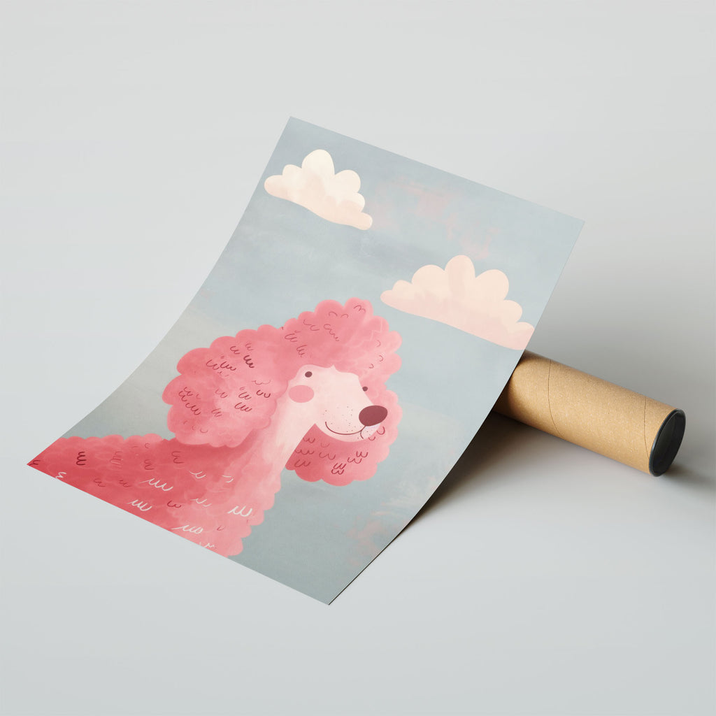A-Sized Prints Nursery - Children's poster with cute pink poodle and contemporary pastel design