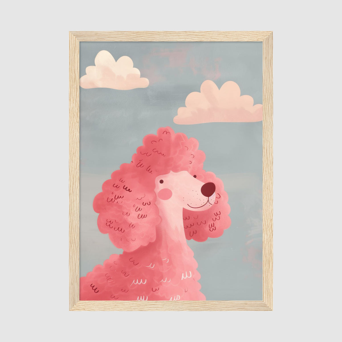 A-Sized Prints Nursery - Baby room wall art with smiling poodle and cloud motifs