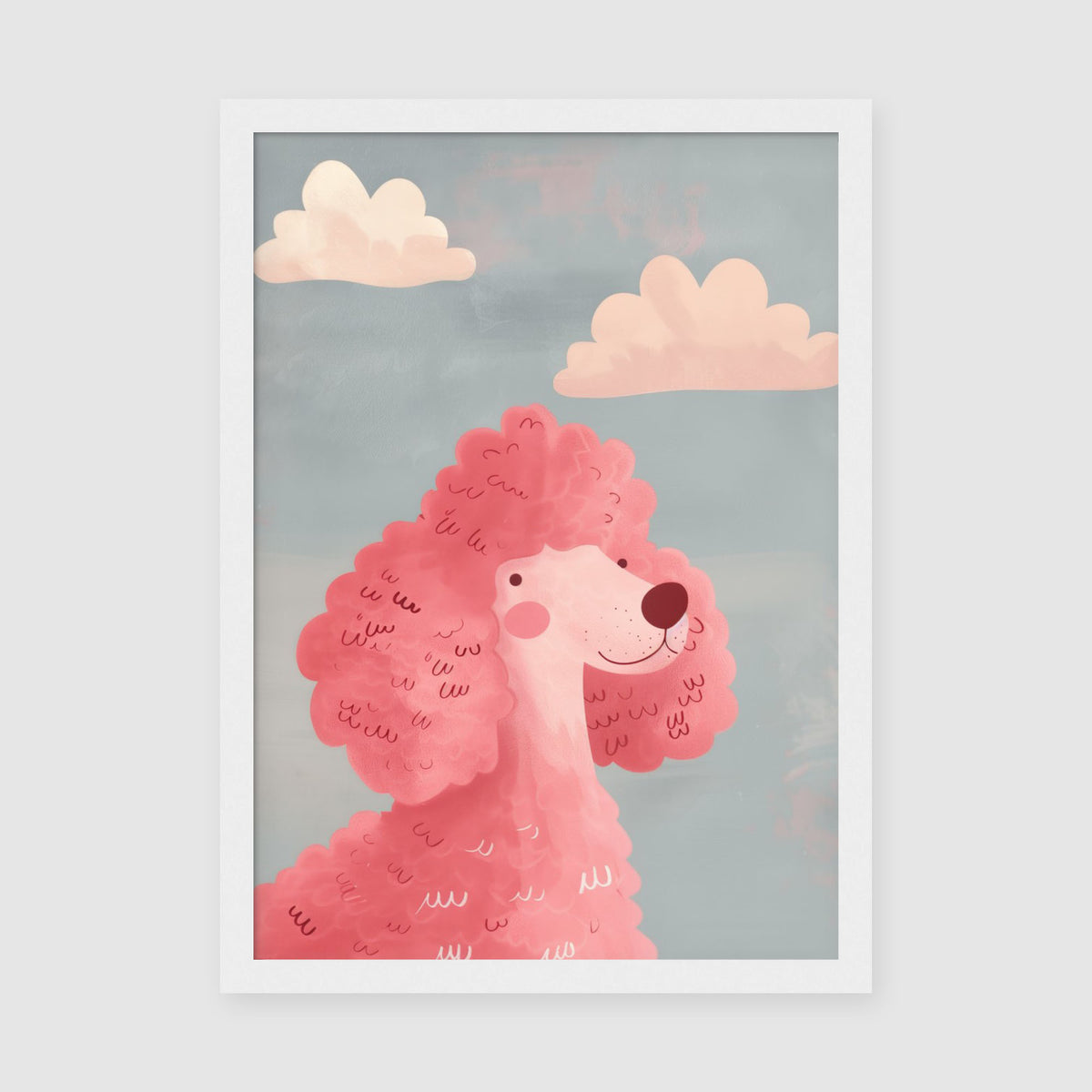 A-Sized Prints Nursery - Playful poodle illustration in soft pink and grey tones
