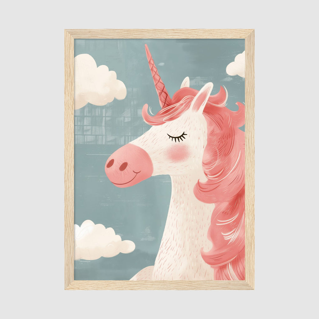 A-Sized Print Nursery - Whimsical unicorn illustration in soft coral, cream and dusty blue tones