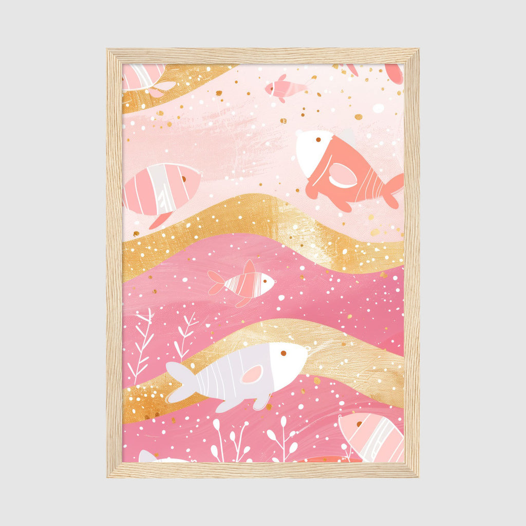 A-Sized Print Nursery - Soft painted underwater scene in pink, gold and white tones