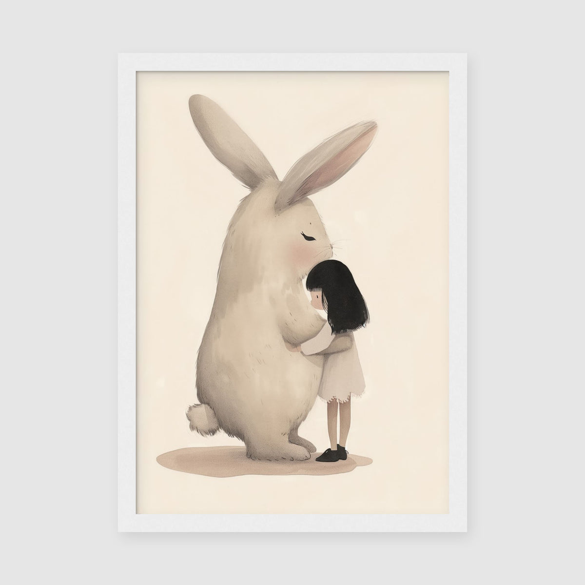 A-Sized Prints Nursery - Dreamy illustration of girl embraced by calm rabbit figure