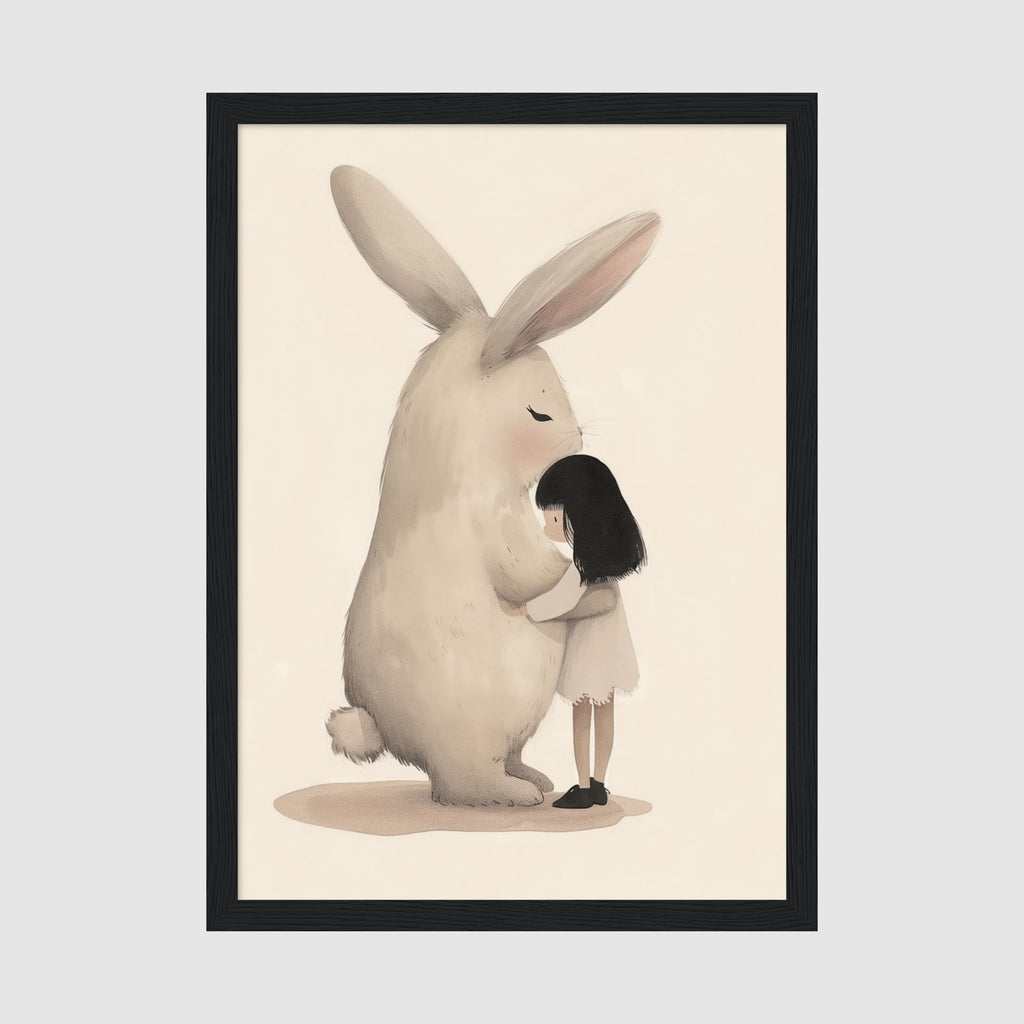 A-Sized Prints Nursery - Warm childhood friendship artwork with girl and oversized rabbit