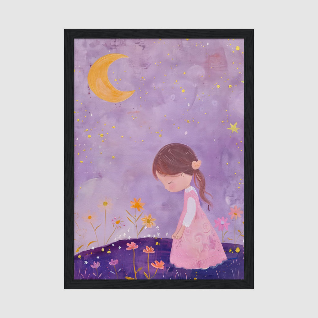 A-Sized Print - Dreaming child illustration with purple landscape and starry background