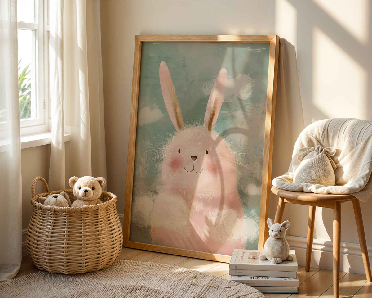 Cute Pink Bunny Rabbit – Nursery Wall Art Poster