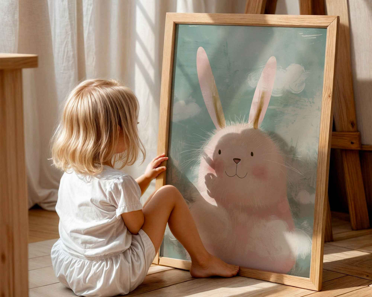 Cute Pink Bunny Rabbit – Nursery Wall Art Poster