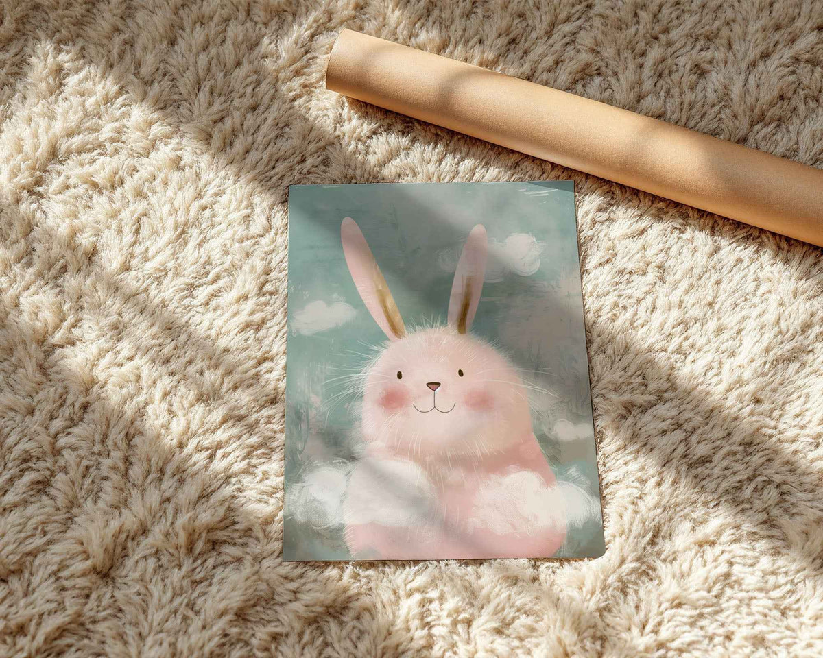 Cute Pink Bunny Rabbit – Nursery Wall Art Poster