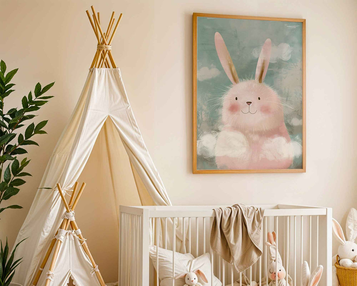 Cute Pink Bunny Rabbit – Nursery Wall Art Poster