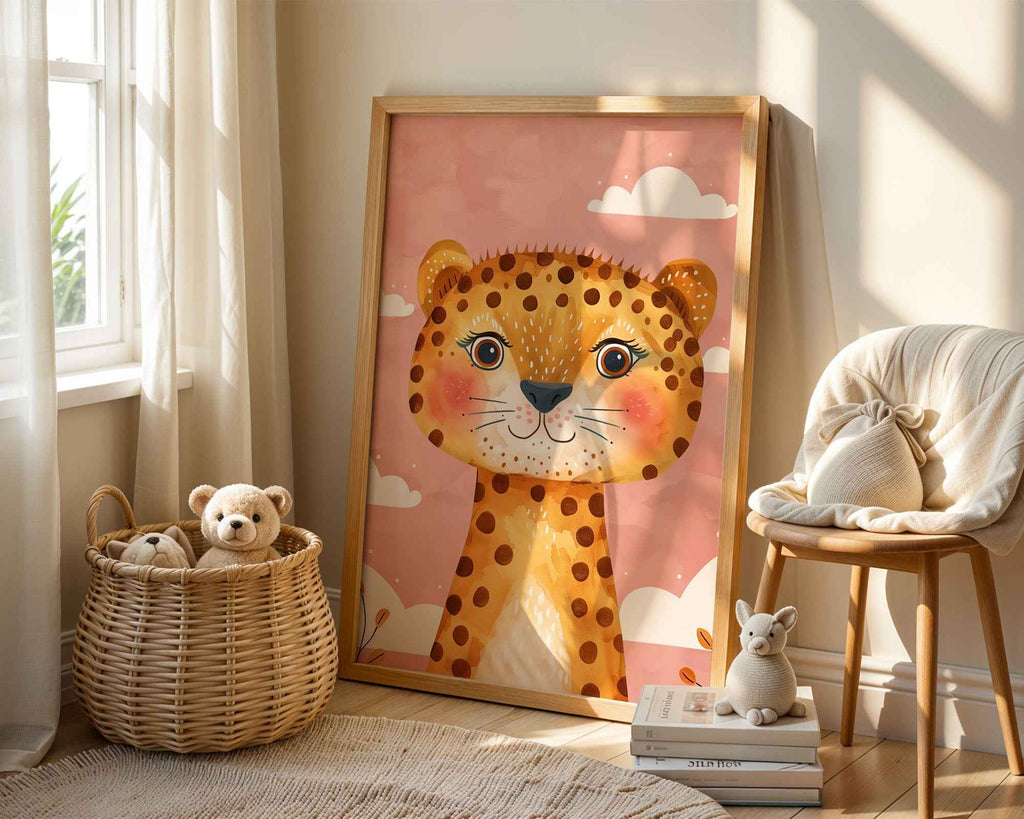 Happy Leopard Illustration Nursery Print