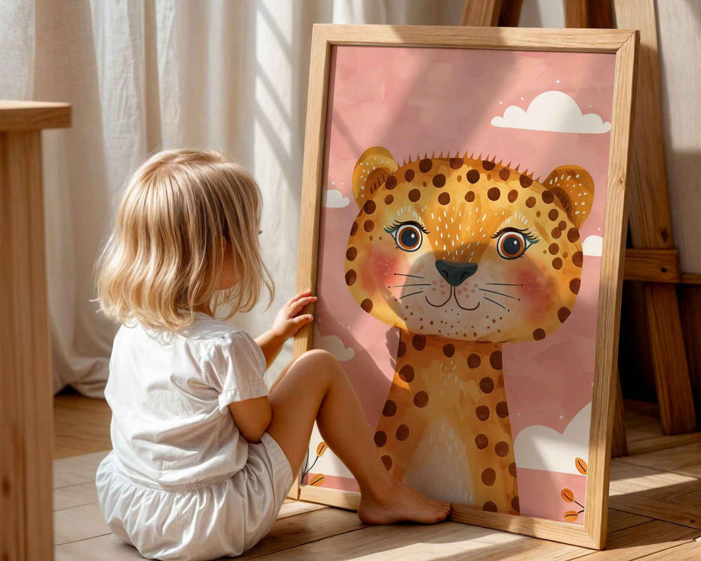 Happy Leopard Illustration Nursery Print