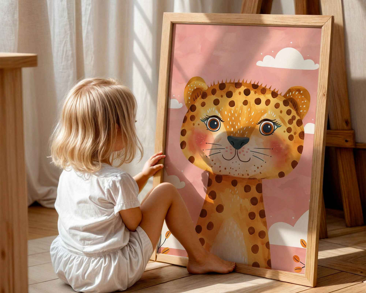 Happy Leopard Illustration Nursery Print